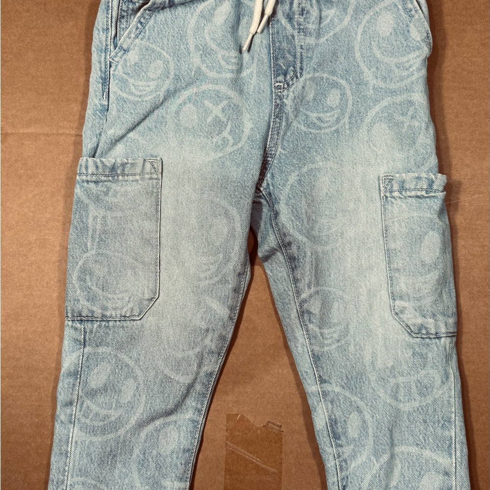 Next Boys Jeans 2 3 Years Denim Smiley Face Pattern Cargo Jogger Pants